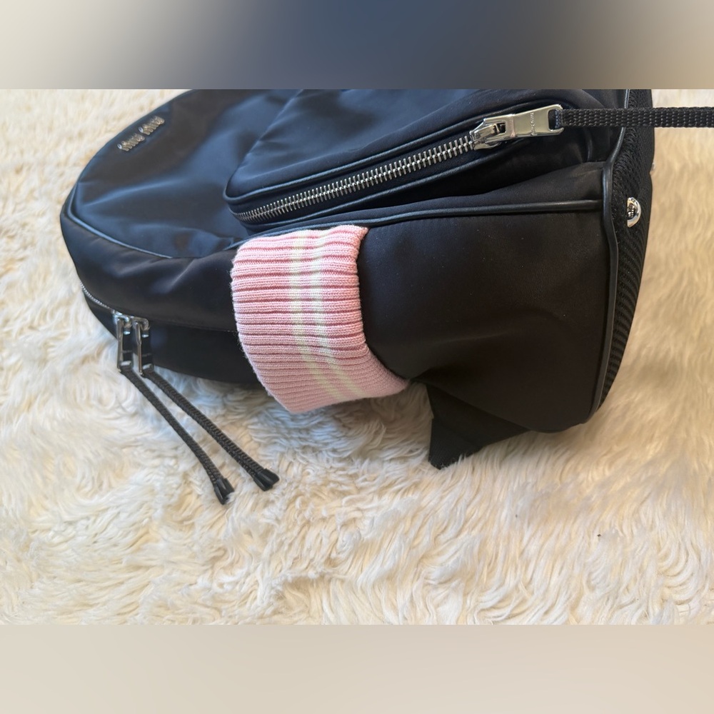 Miu Miu Black Nylon/Knit Cat Applique Backpack - Picture 2 of 9